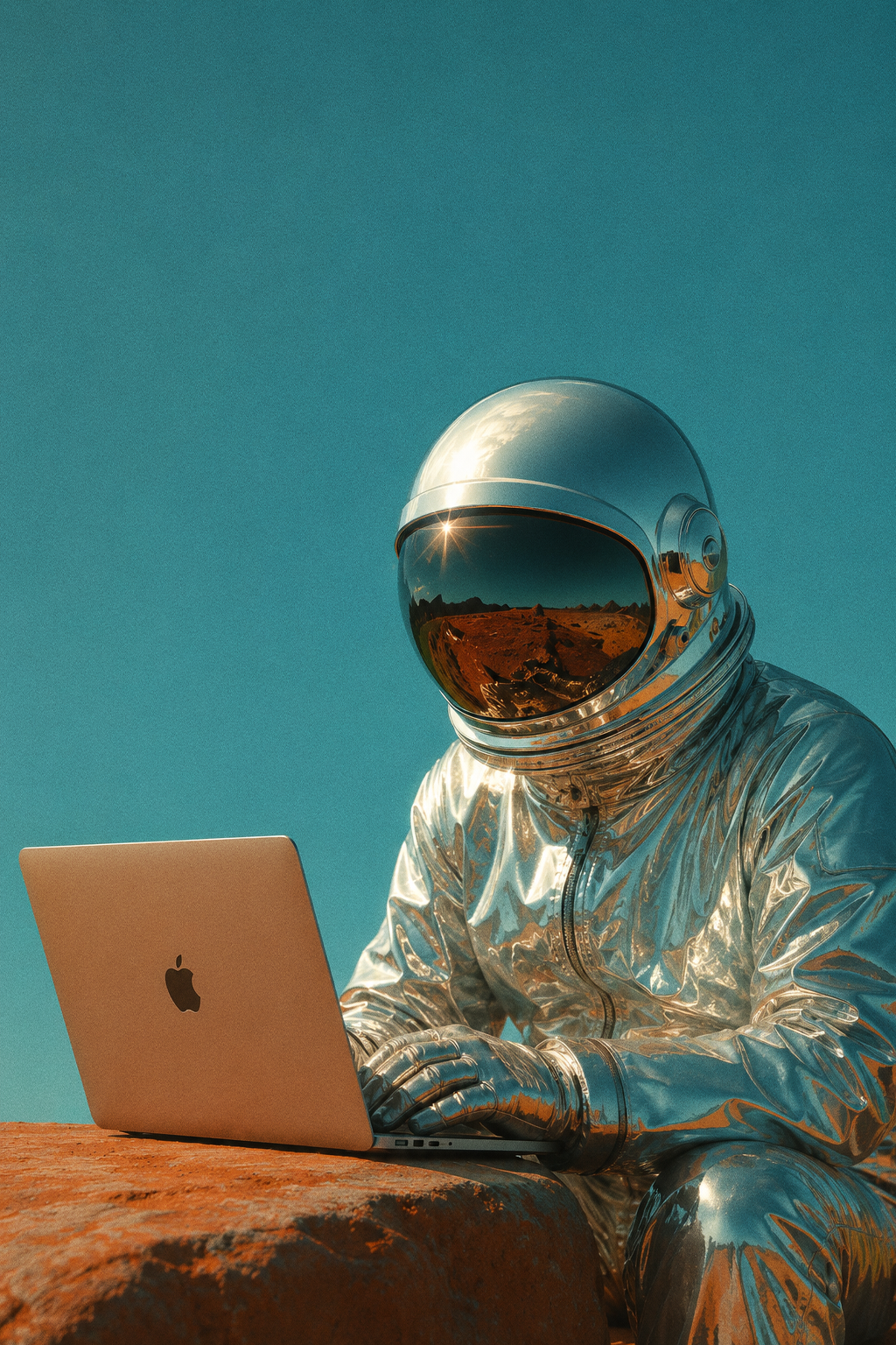 An astronaut working on a laptop