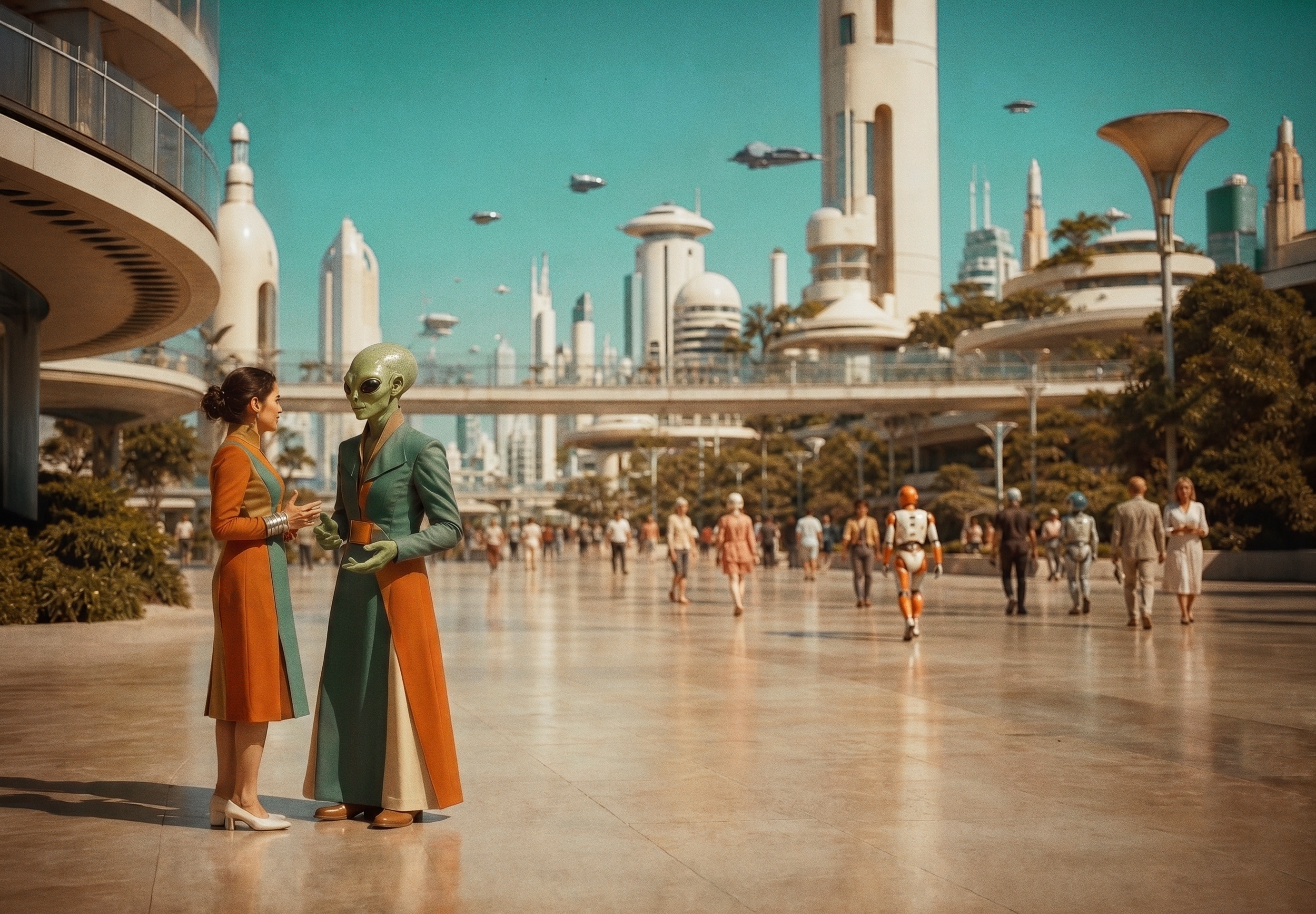 Residents of Planetary City in conversation